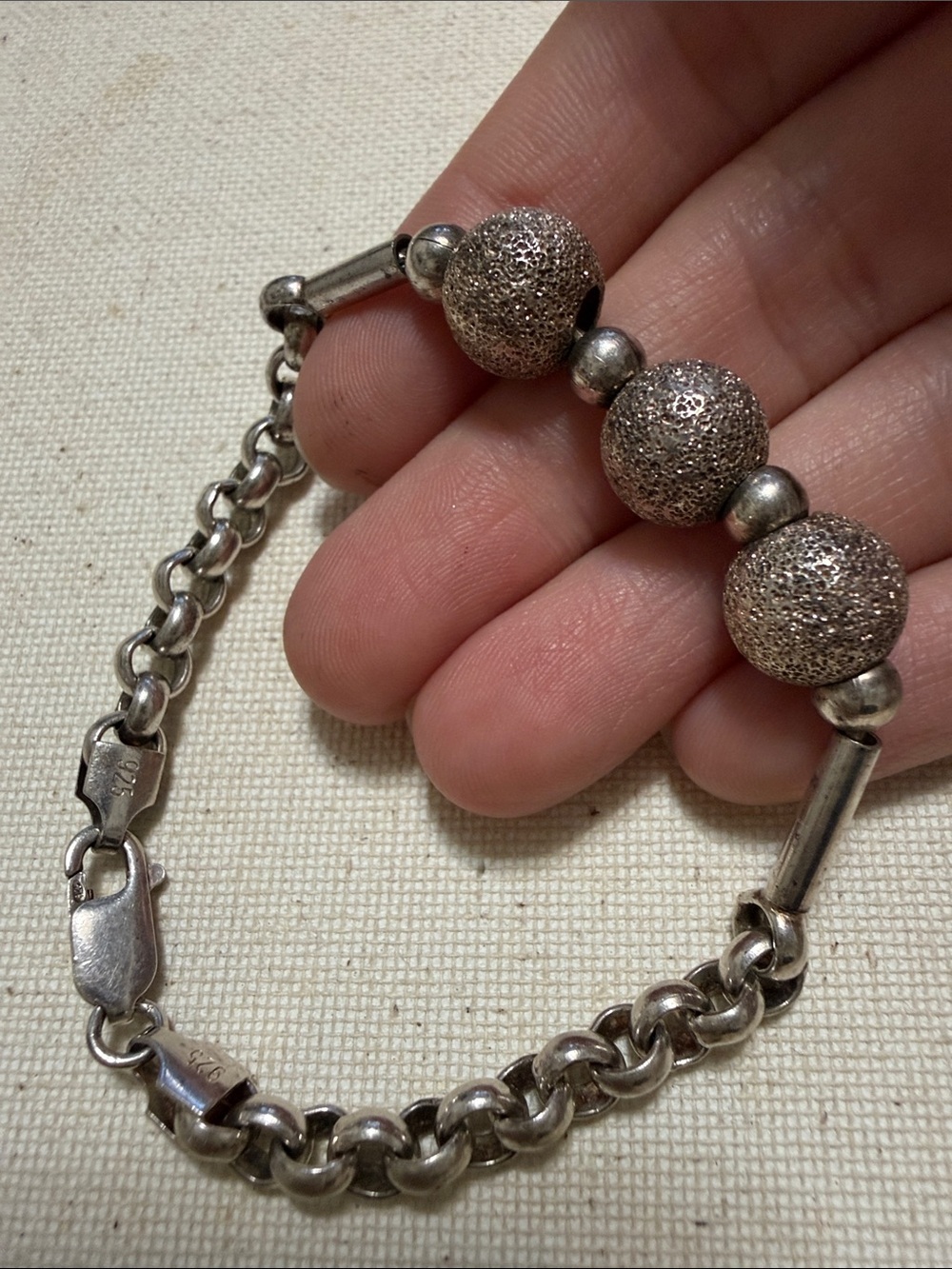 Sterling Silver 925 Textured Bead Bracelet 7’ inch